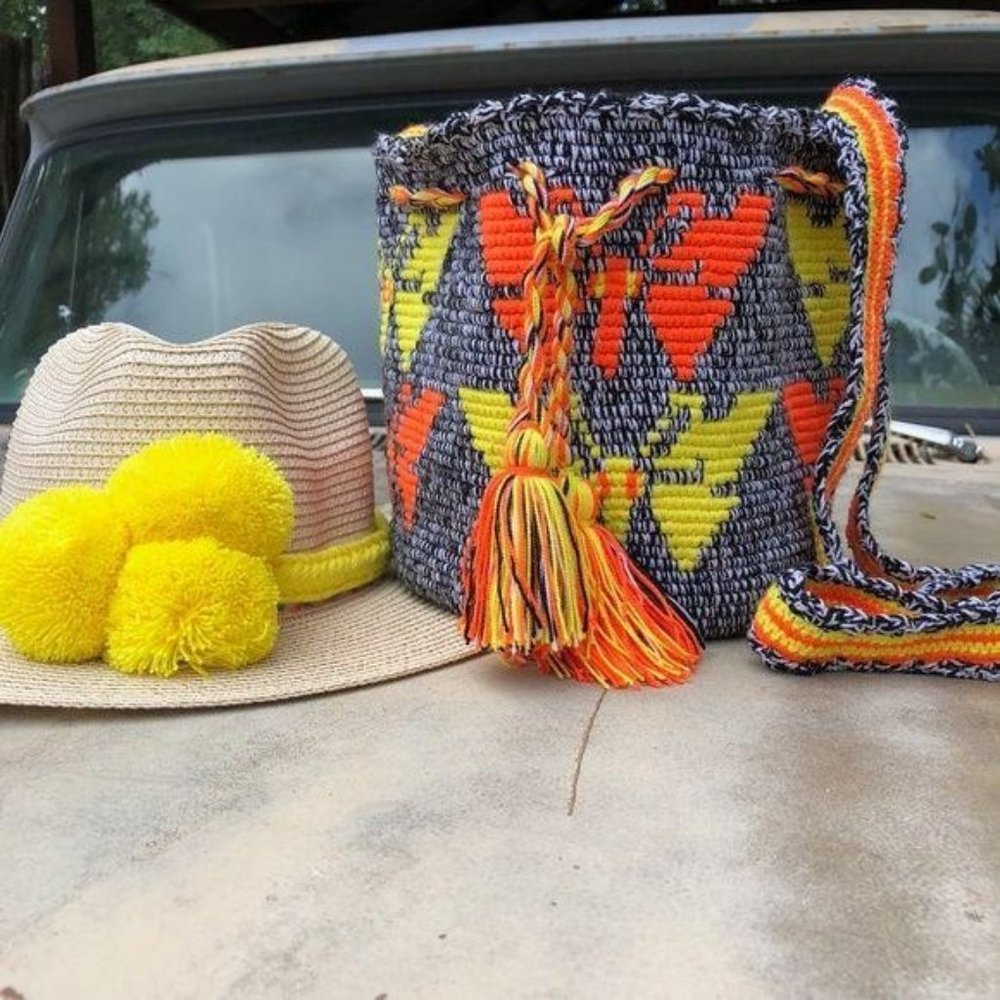 Colombia Mochila Woven Butterfly Bucket Tote Shouler